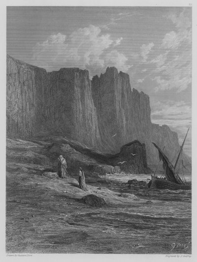 Vivien y Merlín desembarcan de Gustave after Dore